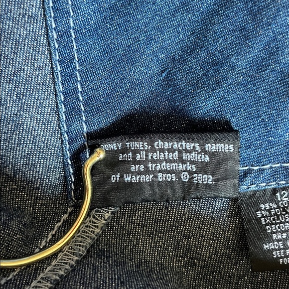 Vintage Y2K Kids Size 12 Looney Tunes Tweety Bird Blue Glitter Denim Overalls - Picture 3 of 10